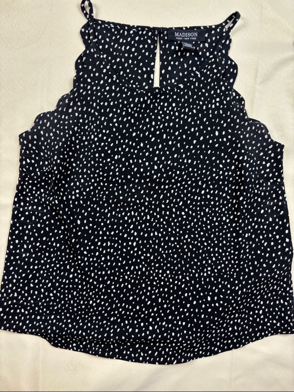 Madison Black and White Polka Dot Scalloped Camisole